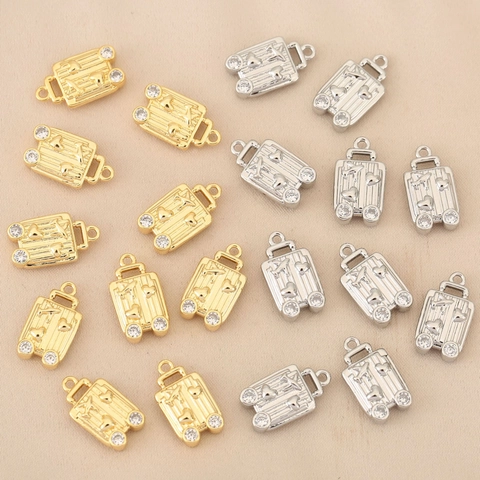 Copper Rhinestone Suitcase Pendant Airplane Heart Pattern Travel Bag Charm For DIY Jewelry Making Gold Silver Plated