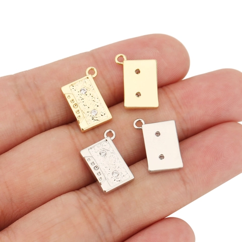 Colgante de Cobre Creativo de Cinta de Cassette Vintage Textura Martillada Irregular Dijes con Strass para Accesorios de Joyería DIY
