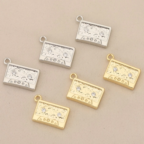 Colgante de Cobre Creativo de Cinta de Cassette Vintage Textura Martillada Irregular Dijes con Strass para Accesorios de Joyería DIY