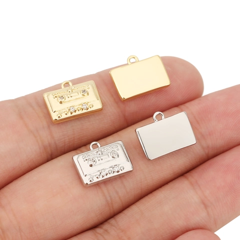 Colgantes para Joyería DIY Diseño de Cassette Retro Patrón de Nota Musical Cobre Chapado Oro Plata Strass Incrustado