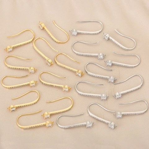 DIY U-Shape Earring Hooks Copper 18K Gold Plated Cubic Zirconia Earring Findings For Jewelry Making Women Accessories Gift