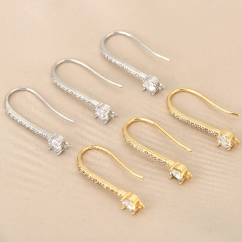 DIY U-Shape Earring Hooks Copper 18K Gold Plated Cubic Zirconia Earring Findings For Jewelry Making Women Accessories Gift