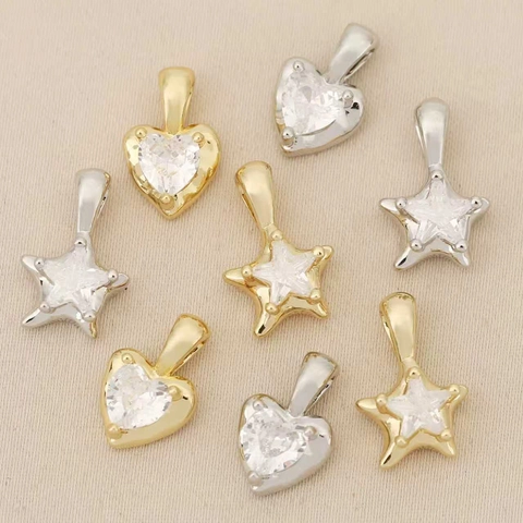 Colgantes de Cobre Chapado en Oro 18K con Circonia Estrella Corazón para Accesorios de Joyería DIY Charms de Moda para Mujer
