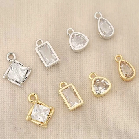 Geometrisch Vierkant Rechthoek Traan Koperen Hangers Ingelegd met Strass 18K Verguld DIY Sieraden Maken Charms Accessoires