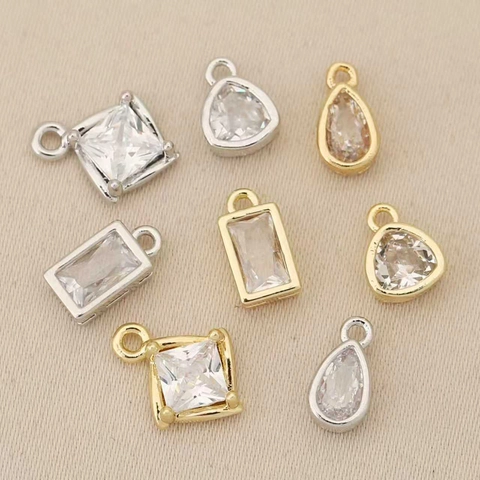 Geometrisch Vierkant Rechthoek Traan Koperen Hangers Ingelegd met Strass 18K Verguld DIY Sieraden Maken Charms Accessoires