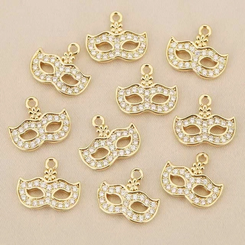 Bohemian Mask Pendant Encrusted With Rhinestone Copper Plated Gold Silver Color Mask Charm For DIY Jewelry Making Accessories