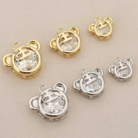 Brass 18K Gold Plated Tiger Head Pendant Cute Cartoon Personalized DIY Jewelry Accessories With Sparkling Zirconia
