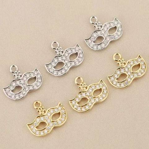 Bohemian Mask Pendant Encrusted With Rhinestone Copper Plated Gold Silver Color Mask Charm For DIY Jewelry Making Accessories