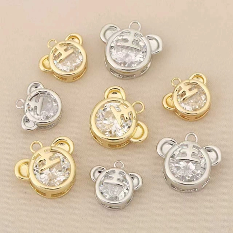 Brass 18K Gold Plated Tiger Head Pendant Cute Cartoon Personalized DIY Jewelry Accessories With Sparkling Zirconia
