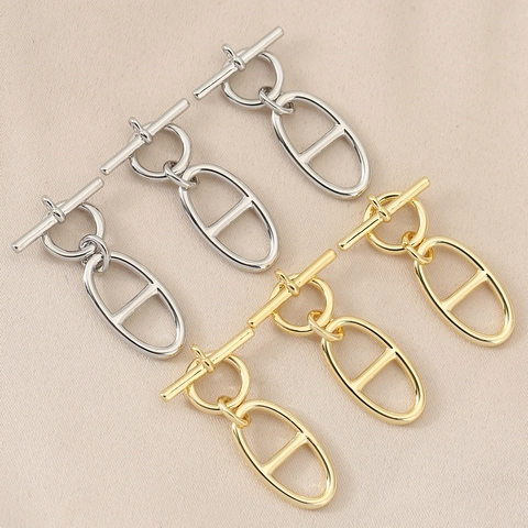 Connettori in Rame Placcato Oro 18K Chiusura a T Toggle Micro Pave Zirconia Naso di Maiale Catena ad Ancora DIY Gioielli