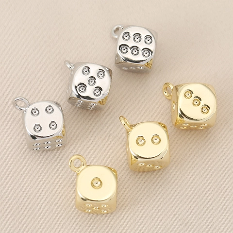 Minimalist Copper Dice Shape Pendant 18K Gold Silver Plated 3D Cube Geometric Charm For DIY Necklace Jewelry Making Material