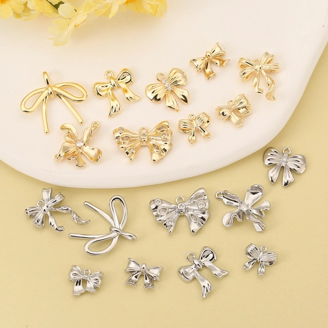 Copper 18K Gold Plated Rhinestone Bowknot Pendant DIY Jewelry Accessories For Earrings Necklace Craft Making Women Fashion Charms
