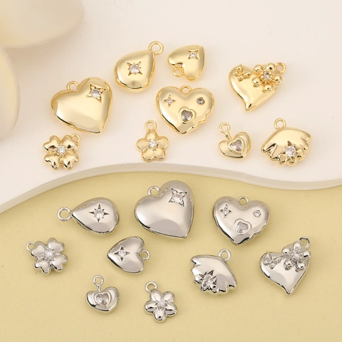 Colgante Solo de Cobre Chapado en Oro 18K con Strass para Hacer Joyería DIY Corazón Concha Gota Flor Estrella Accesorio