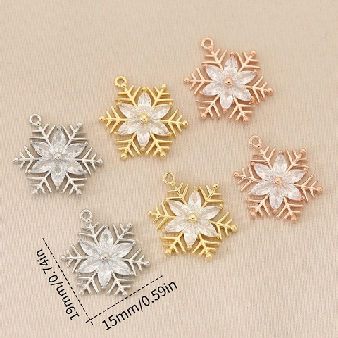 Copper Snowflake Pendant With Zirconia For DIY Necklace Bracelet Making Minimalist Style Jewelry Findings For Women