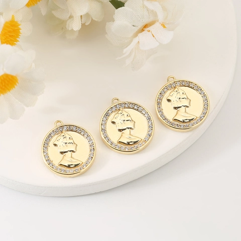 Vintage Kupfer Porträt Münze Anhänger Ohne Kette 18K Vergoldet Relief Medaille Für DIY Halskette Schmuckherstellung Zubehör