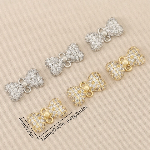 Micro Pave Rhinestone Bow Knot Pendant Connector 14K Gold Plated Copper Bow Tie Double Loop Charms For DIY Jewelry Making