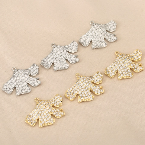 Kupfer 18K Vergoldeter Ginkgoblatt Anhänger Zirkonia Unregelmäßige Geometrische Charms Für Halskette Schmuckherstellung Damen