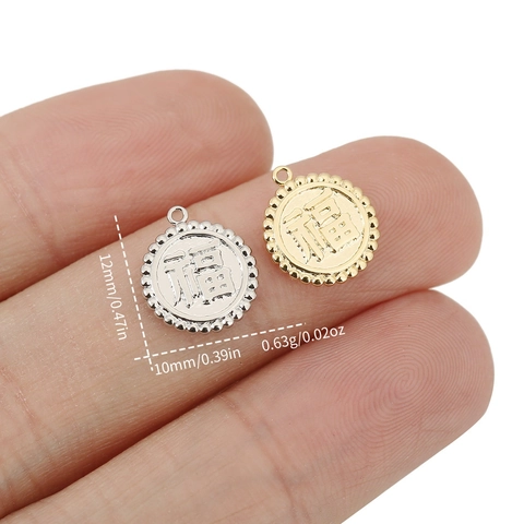 Chinese Style Round Copper Charm Pendant With Fu Character 18K Gold Plated Lucky Symbol For DIY Jewelry Making Accessories