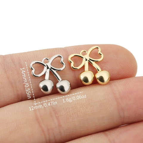 Colgante de Cereza 3D Sólido Vintage Forma de Lazo Cobre Pulido Baño de Oro 18K Accesorio para Creación de Joyas DIY Mujer