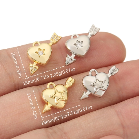 Colgante de Corazón con Flecha de Cobre Vintage Bañado en Oro 18K para Joyería DIY Diamante Imitación Estrella Corazón