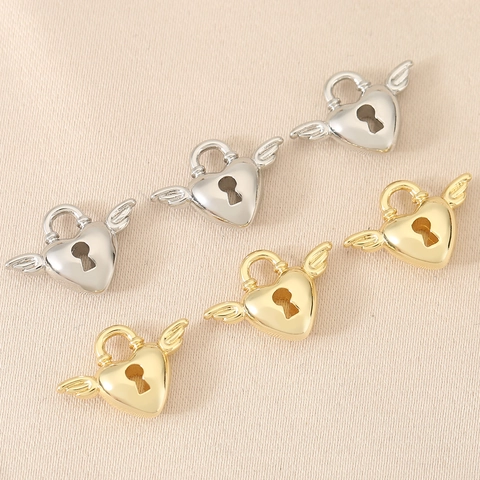 Copper Heart Wing Lock Pendant Electroplated 18K Gold Plated Heart Shaped Angel Wings DIY Jewelry Accessories Charm Pendant