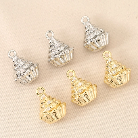 Copper Cupcake Shaped Pendant DIY Jewelry Accessory 18K Gold Plated Rhinestone Inlaid Charms For Necklace Bracelet Making
