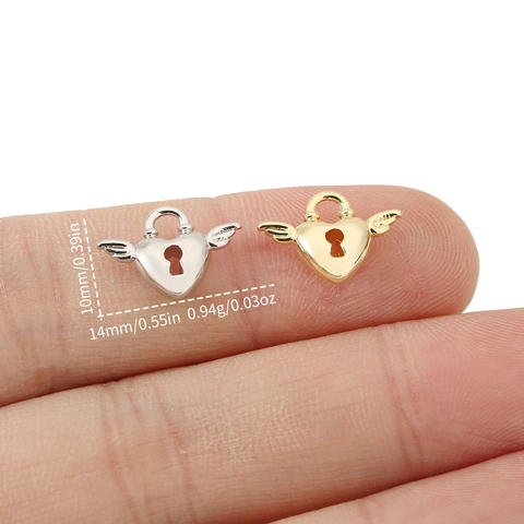 Copper Heart Wing Lock Pendant Electroplated 18K Gold Plated Heart Shaped Angel Wings DIY Jewelry Accessories Charm Pendant