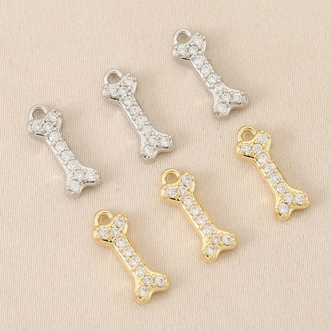 Kupfer Zirkonia Knochen Anhänger 18K Vergoldet DIY Schmuckzubehör Für Halskette Armband Ohrring Knochen Form Charme