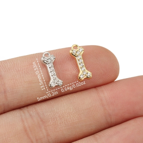 Kupfer Zirkonia Knochen Anhänger 18K Vergoldet DIY Schmuckzubehör Für Halskette Armband Ohrring Knochen Form Charme