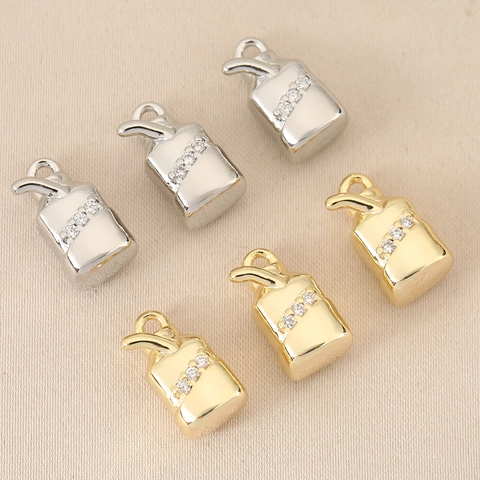Minimalist 18K Gold Plated Copper Drink Box Shape Pendants Rhinestone Inlaid Charms For Necklace Bracelet Making Jewelry