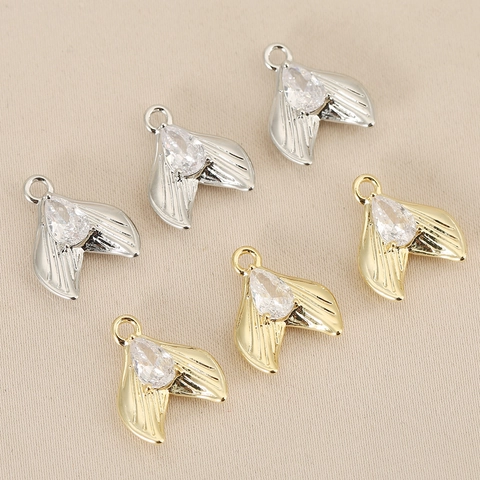 Mermaid Fish Tail Pendant Charm For DIY Jewelry Making Copper Gold Silver Plated Rhinestone Water Drop Earring Accessories