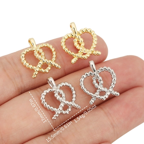 Pendentif Cœur Bretzel en Cuivre Texture Corde Torsadée Accessoire Bijoux DIY Minimaliste pour Fabrication Collier Bracelet Femme