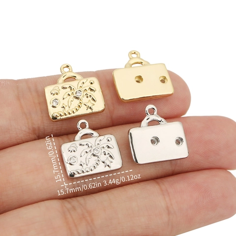 Tropical Palm Tree Suitcase Copper Zirconia Pendant DIY Jewelry Making Vacation Style Gold Silver Plated Bag Charm Accessory