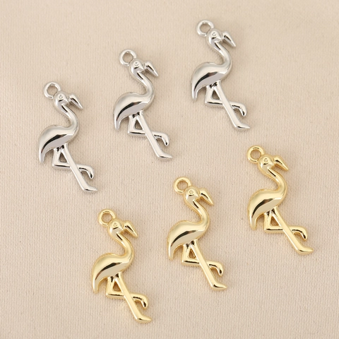 18K Gold Silver Plated Copper Flamingo Pendants For DIY Jewelry Making Handcrafted Necklace Earring Charms Animal Accessories