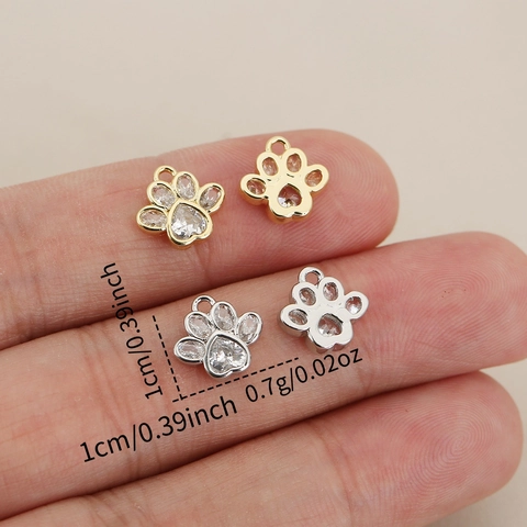 Copper 18K Gold Plated Paw Pendant Only Heart Shape Rhinestone Animal Paw Print Charm For DIY Jewelry Necklace Accessory