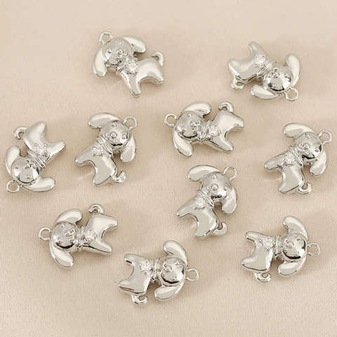 Pendentif Chien en Cuivre Plaqué Or 18K pour Fabrication Bijoux DIY Collier Bracelet Incrusté de Zircone Animal Mignon Accessoire