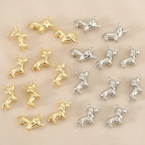 Cute Dachshund Dog Pendant With Rhinestone Nose Copper Plated Gold Silver Animal Metal Charms For DIY Jewelry Making