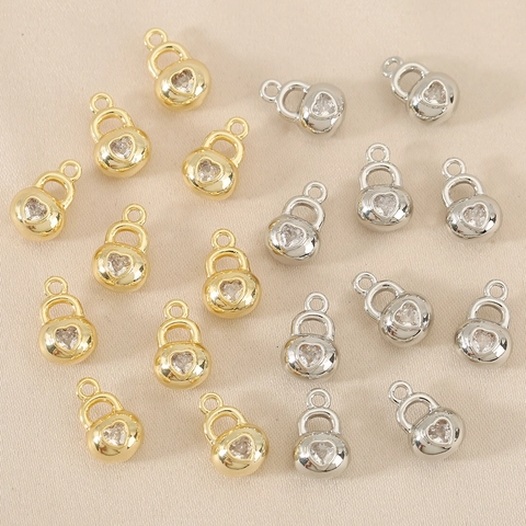 Simple Heart Shaped Lock Pendant Copper 18K Real Gold Plated Zircon Inlaid DIY Jewelry Accessory Pendant Only Without Chain