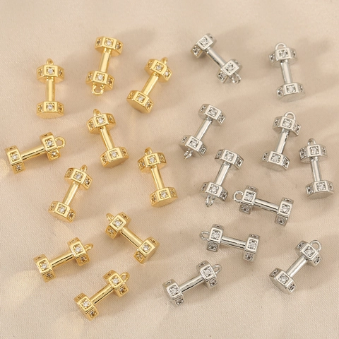 Dumbbell Shape Copper Zircon Inlaid Pendant Only Without Chain For DIY Jewelry Making Accessory Gold Silver Plated Charms