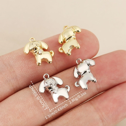 Pendentif Chien en Cuivre Plaqué Or 18K pour Fabrication Bijoux DIY Collier Bracelet Incrusté de Zircone Animal Mignon Accessoire