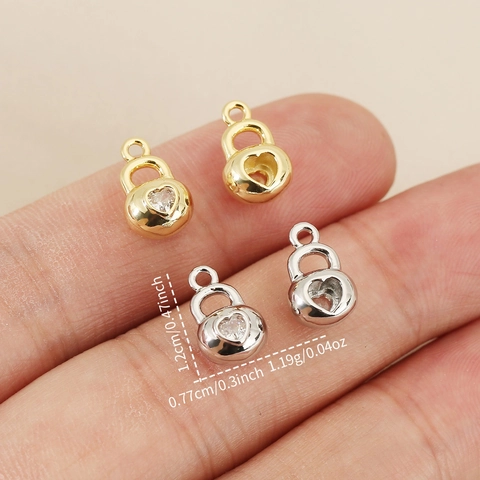Simple Heart Shaped Lock Pendant Copper 18K Real Gold Plated Zircon Inlaid DIY Jewelry Accessory Pendant Only Without Chain