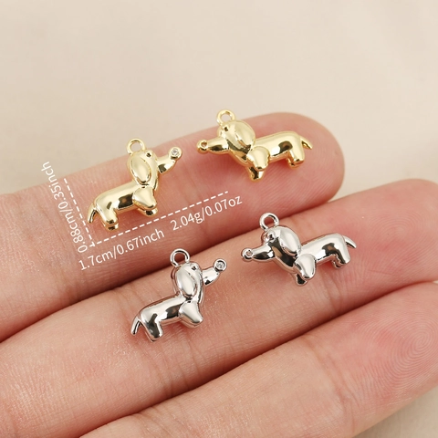 Cute Dachshund Dog Pendant With Rhinestone Nose Copper Plated Gold Silver Animal Metal Charms For DIY Jewelry Making