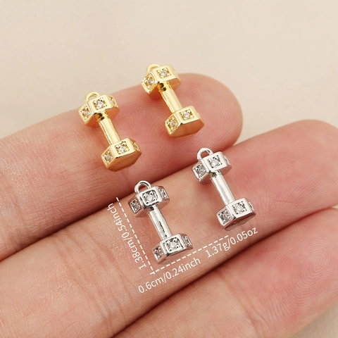 Dumbbell Shape Copper Zircon Inlaid Pendant Only Without Chain For DIY Jewelry Making Accessory Gold Silver Plated Charms