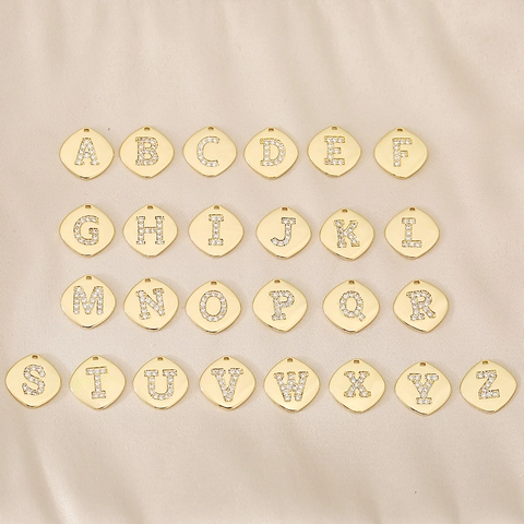 Colgante de Letra del Alfabeto Cuadrado de Cobre Con Incrustaciones de Strass para DIY Joyería Oro Oro Rosa Plata