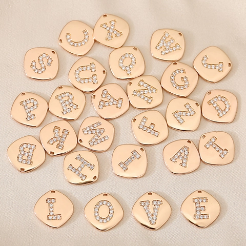 Colgante de Letra del Alfabeto Cuadrado de Cobre Con Incrustaciones de Strass para DIY Joyería Oro Oro Rosa Plata