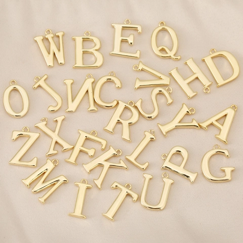 Pendentif Lettre Alphabet en Cuivre Plaqué Or Véritable 18K pour Fabrication de Bijoux DIY Collier Lettre Majuscule avec Strass