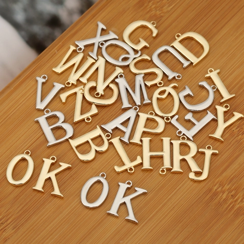 Pendentif Lettre Alphabet en Cuivre Plaqué Or Véritable 18K pour Fabrication de Bijoux DIY Collier Lettre Majuscule avec Strass