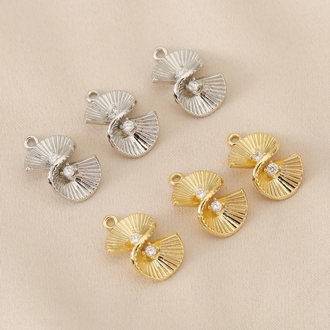 Geometric Fan Shell Shape Copper Pendant With Rhinestone Electroplated 18K Gold Plated DIY Jewelry Accessory For Necklace
