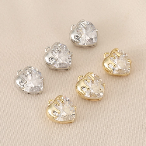 18K Gold Plated Copper Heart Zircon Pendants Liquid Metal Melting Style DIY Jewelry Accessories For Necklace Pendant Only