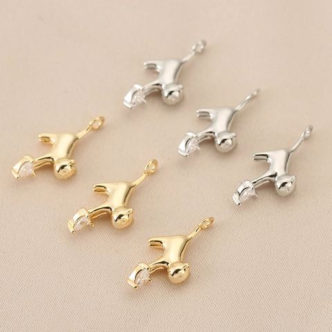 Süßer Kupfer Katze Form Anhänger Mit Klarem Strass DIY Zubehör Für Halskette Armband Herstellung Damen Mode Schmuck